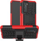 Voor Huawei P40 Tire Texture Shockproof TPU + PC beschermhoes met houder (rood)