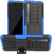 Voor Xiaomi Mi 10 Tire Texture Shockproof TPU + PC beschermhoes met houder (blauw)