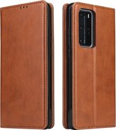 Voor Huawei P40 Fierre Shann PU lederen textuur horizontale flip lederen tas met houder & kaartsleuven & portemonnee (bruin)