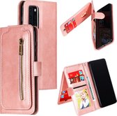 Voor Huawei P40 Nine Card Zipper Bag Horizontal Flip Leather Case With Holder & Card Slots & Photo Frame & Wallet (Rose Gold)