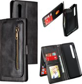 Voor xiaomi mi 10 pro negen kaart rits tas horizontale flip lederen case met houder & kaartsleuven & fotolijst & portemonnee (zwart)