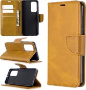 Voor huawei p40 retro lamsvel textuur pure kleur horizontale flip pu lederen case met houder & kaartsleuven & portemonnee & lanyard (geel)
