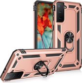 Samsung S21 Hoesje - Samsung Galaxy S21 armor case Ring houder TPU backcover met Ring houder / Ring vinger houder / standaard - Rose Goud