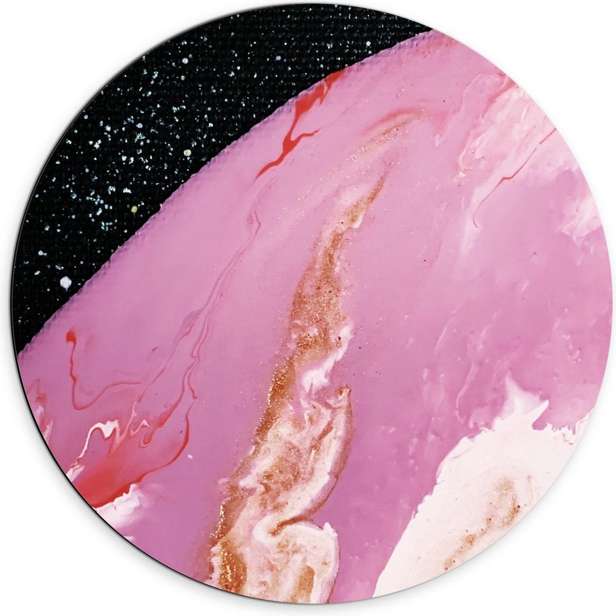 Dibond Wandcirkel - Gemengde Roze Verf met Goud - 70x70cm Foto op Aluminium Wandcirkel (met ophangsysteem)