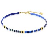 Twice As Nice Halsketting in goudkleurig edelstaal, tila beads, blauw 35 cm+5 cm