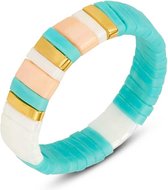 Twice As Nice Ring in edelstaal, tila kralen, turquoise, wit, roos