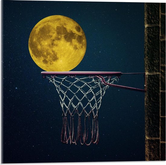 Acrylglas - Basketbalring met de Maan op de Achtergrond - 50x50cm Foto op Acrylglas (Met Ophangsysteem)