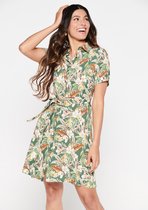 LOLALIZA Overhemd jurk met planten en bloemen - Khaki - Maat 40
