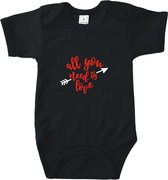 Rompertjes baby met tekst - All you need is love - Romper zwart - Maat 62/68