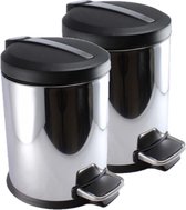 2x pièces de poubelles inox / poubelles à pédale 5 litres 27 cm - Petites poubelles
