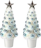 2x stuks complete kunstkerstboom met kerstballen blauw 29 cm - Kerstversiering - Kerstbomen - Kerstaccessoires