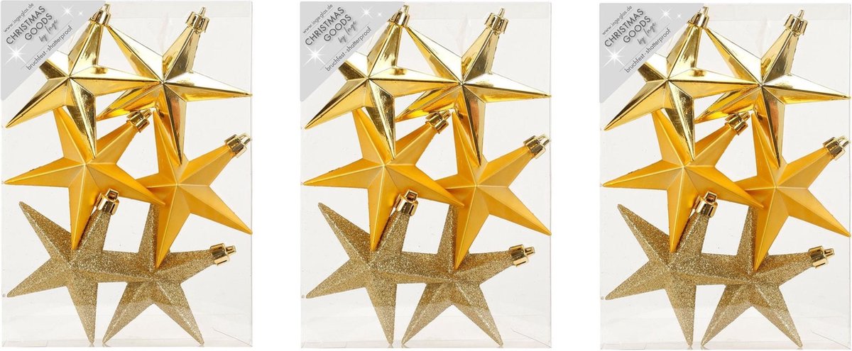 Inge-glas Kerstshangers 18x sterren goud 10 cm - lichtgewicht - breukbestendig - feestelijk