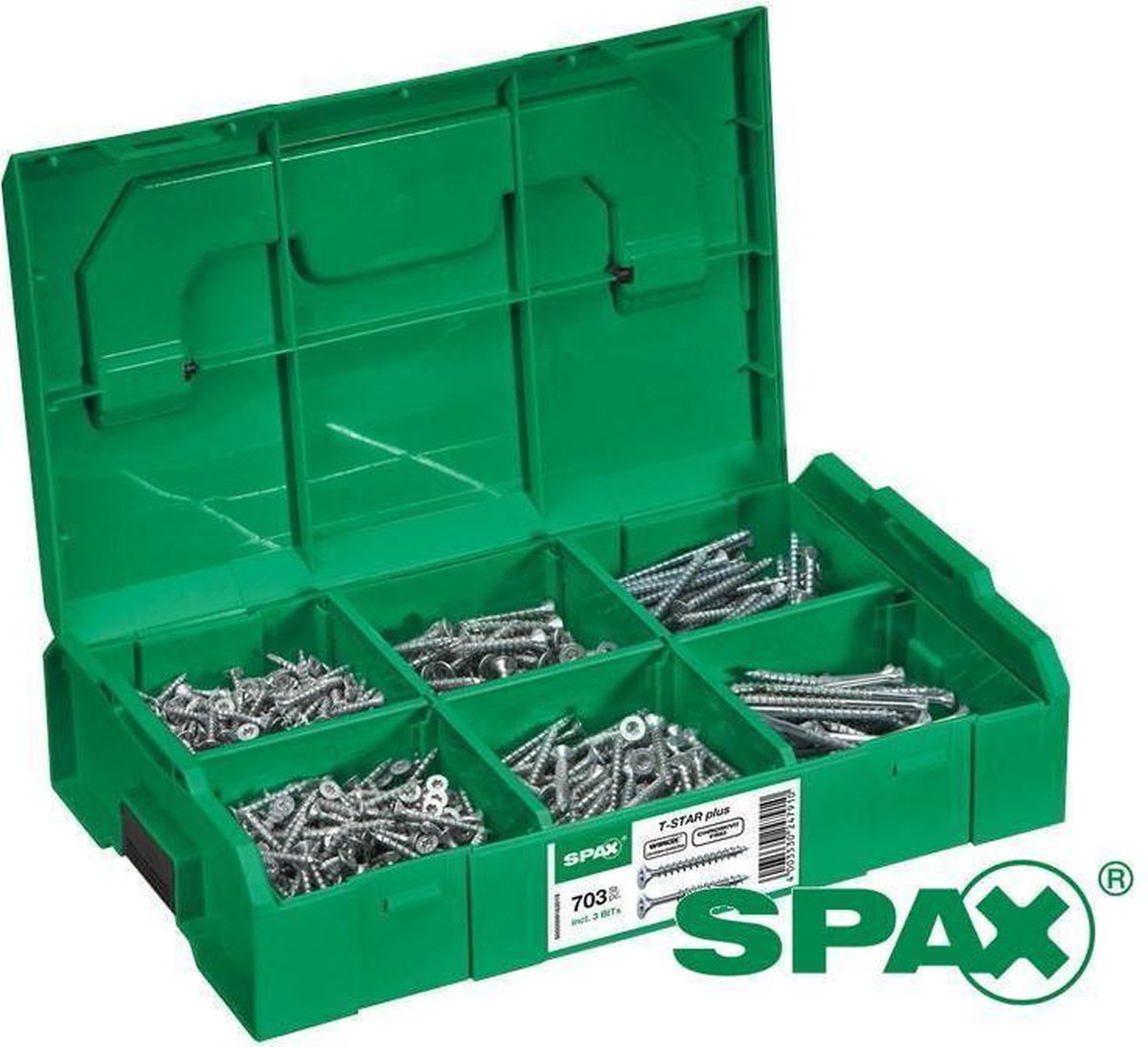 SPAX assortimentsbox schroeven platkop kleine maten 703 stuks - Spax