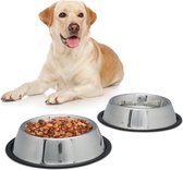 Relaxdays dinerset hond - voer- en drinkbak - rvs voerbak - antislip hondenvoerbak zilver - L