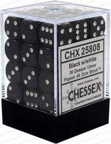 Chessex Opaque Zwart/wit D6 12mm Dobbelsteen Set (36 stuks)