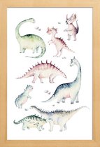 JUNIQE - Poster in houten lijst Little Dinosaurs -60x90 /Kleurrijk