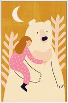 JUNIQE - Poster met kunststof lijst Bear Hug -13x18 /Geel