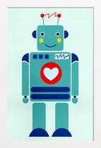 JUNIQE - Poster met houten lijst Robot with a Heart -13x18 /Kleurrijk