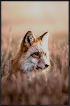 JUNIQE - Poster in kunststof lijst Fox in Reeds -60x90 /Bruin & Oranje