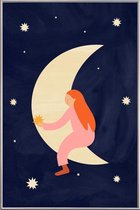 JUNIQE - Poster met kunststof lijst Lullaby Moon -60x90 /Ivoor & Zwart