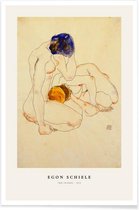 JUNIQE - Poster Schiele - Two Friends -60x90 /Blauw & Ivoor