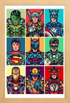 JUNIQE - Poster in houten lijst Superhelden Pop Art -30x45 /Kleurrijk