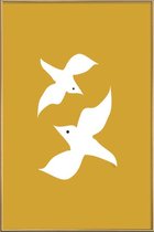 JUNIQE - Poster met kunststof lijst Birds in Mustard -60x90 /Geel &