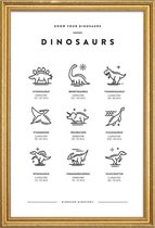 JUNIQE - Poster met houten lijst Dinosaurussoorten -13x18 /Wit & Zwart