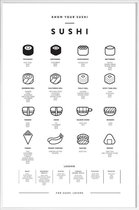 JUNIQE - Poster in kunststof lijst Sushi infographic -30x45 /Wit &