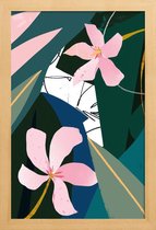 JUNIQE - Poster met houten lijst Oleander illustratie -13x18 /Groen &