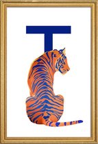 JUNIQE - Poster met houten lijst T Tiger -30x45 /Blauw & Oranje