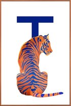 JUNIQE - Poster met kunststof lijst T Tiger -40x60 /Blauw & Oranje