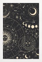 JUNIQE - Poster in houten lijst Astrology Wheel -30x45 /Zwart
