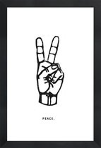 JUNIQE - Poster met houten lijst Peace -13x18 /Wit & Zwart