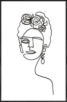 JUNIQE - Poster in kunststof lijst Frida Kahlo - lijntekening -60x90