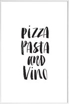 JUNIQE - Poster in kunststof lijst Pizza Pasta And Vino -30x45 /Wit &