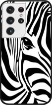 - ADEL Siliconen Back Cover Softcase Hoesje Geschikt voor Samsung Galaxy S21 Ultra - Zebra Wit
