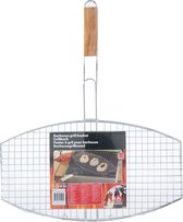 BBQ collection Grillklem - Barbecuerooster - voor Vis of Vlees - Houten Handvat - 55 x 45 x 1,5 cm - RVS