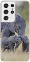 - ADEL Siliconen Back Cover Softcase Hoesje Geschikt voor Samsung Galaxy S21 Ultra - Olifant Familie