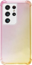 - ADEL Siliconen Back Cover Softcase Hoesje Geschikt voor Samsung Galaxy S21 Ultra - Kleurovergang Roze Geel