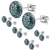 Aramat jewels ® - Glitter zweerknopjes blauw zilverkleurig staal 8mm