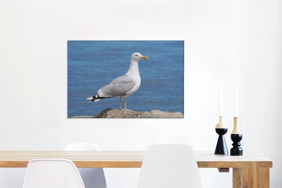 Un goéland argenté avec la mer en arrière-plan Toile 60x40 cm - Tirage photo sur toile (Décoration murale salon / chambre)