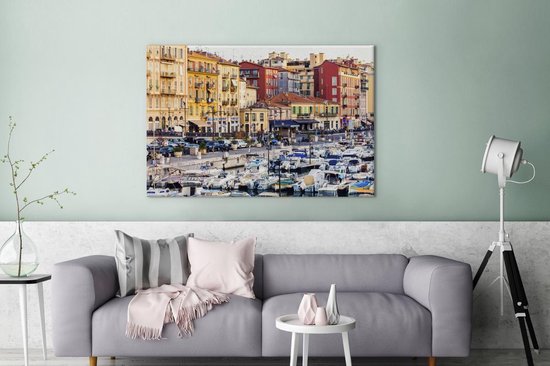 Le port animé de la ville française Nice Canvas 120x80 cm - Tirage photo sur toile (Décoration murale salon / chambre) / Villes européennes Peintures sur toile
