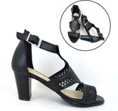 Stravers - Zwarte Sandalen met Hak en Enkelbandje Maat 44 Grote Maten Sandalen Dames