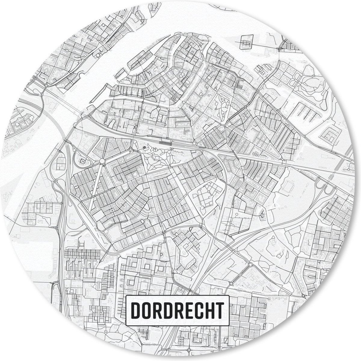 Muismat rond 30x30 cm - Mousepad Stadskaart Dordrecht - Ronde muismatten