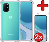OnePlus 8T Hoesje Transparant Siliconen Shockproof Case Met 2x Screenprotector - OnePlus 8T Hoes Silicone Shock Proof Cover Met 2x Screenprotector - Transparant
