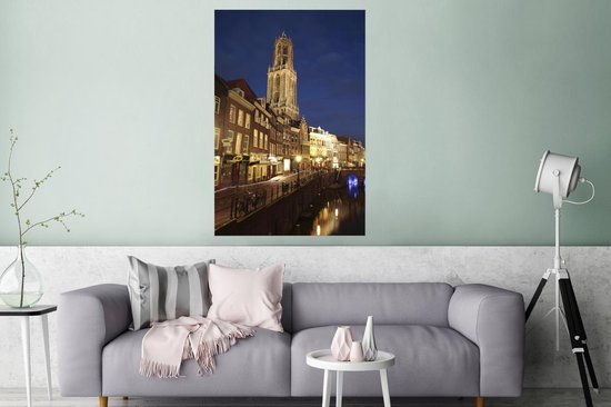 Domtoren en de oude gracht van Utrecht in Nederland Poster 120x180 cm - Foto print op Poster (wanddecoratie woonkamer / slaapkamer) / Europese steden Poster XXL / Groot formaat!