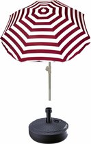 Rood gestreepte lichtgewicht strand/tuin basic parasol van nylon 180 cm + vulbare parasolvoet antraciet van plastic