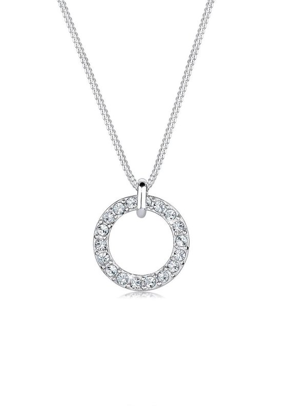 Elli Dames Halsketting Dames Geo cirkel hanger met kristallen in 925 sterling zilver