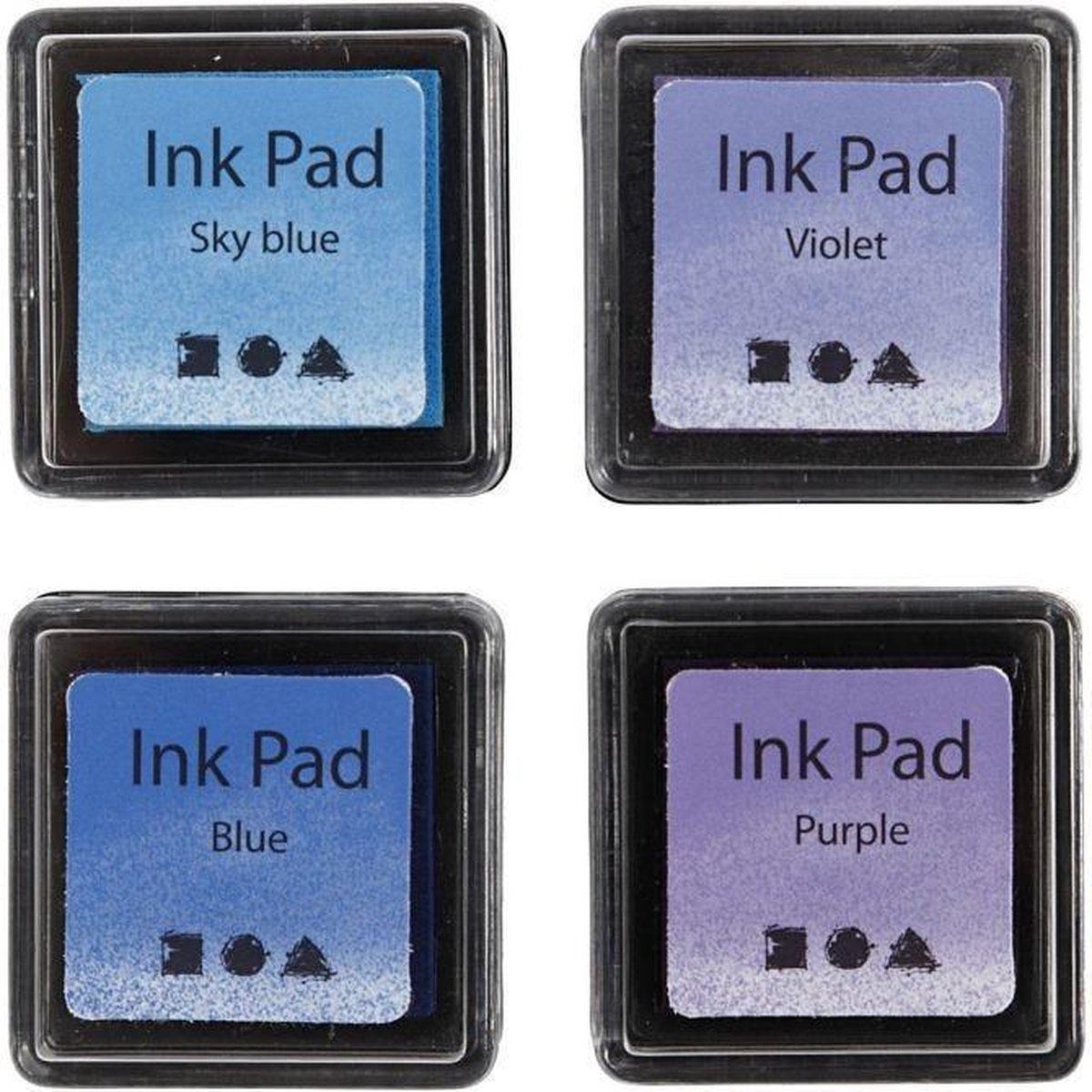 Goedkoopste Stempelinkt, H 2 cm, afm 3,5x3,5 cm, blauw, hemelsblauw, paars, violet, 4 stuk